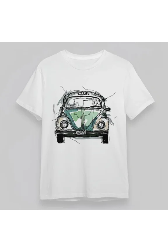 Men's Classic T-Shirt Vintage Beetle Taxi Green Blue Art Print Tee, Unisex T-Shirt
