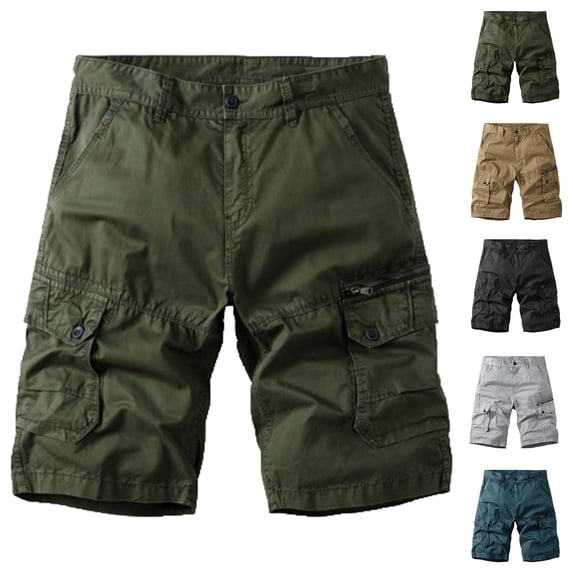 Men's Classic Twill Cargo Shorts 10" Inseam Knee Length Outdoor Hiking Short Pants with 7 Pockets and Elastic Waistband for Fishing Work Travel Summer