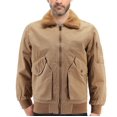 thumbnail image 1 of Men’s Classic Two Tone Cotton Sherpa Lined Zip Up Flight Pilot Bomber Jacket (Khaki, L), 1 of 3