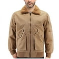 thumbnail image 1 of Men’s Classic Two Tone Cotton Sherpa Lined Zip Up Flight Pilot Bomber Jacket (Khaki, XL), 1 of 3