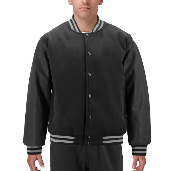 Men's Classic Two Tone Snap Button College Sports Letterman Varsity Jacket (Black/Black, 6XL)