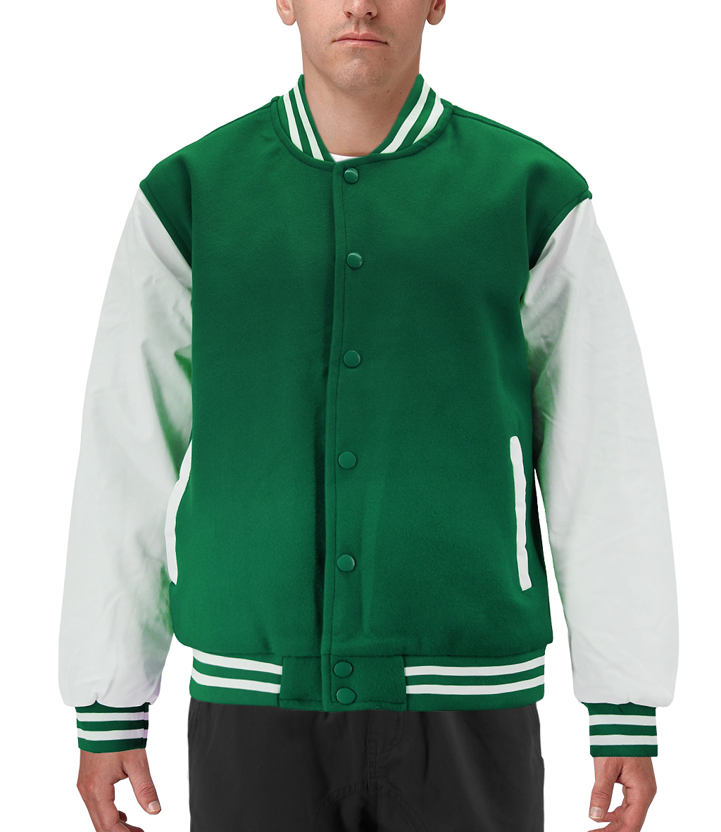 Men's Classic Two Tone Snap Button College Sports Letterman Varsity Jacket  (Forest Green/White, XL) 