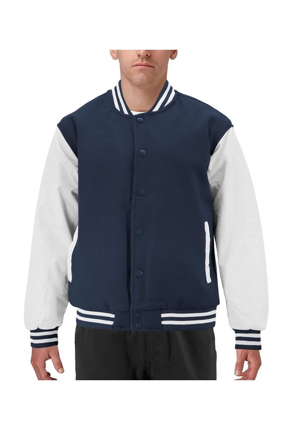 Men's Classic Two Tone Snap Button College Sports Letterman Varsity Jacket (Navy/White, 3XL)