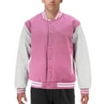thumbnail image 1 of Men's Classic Two Tone Snap Button College Sports Letterman Varsity Jacket (Pink/White, M), 1 of 3