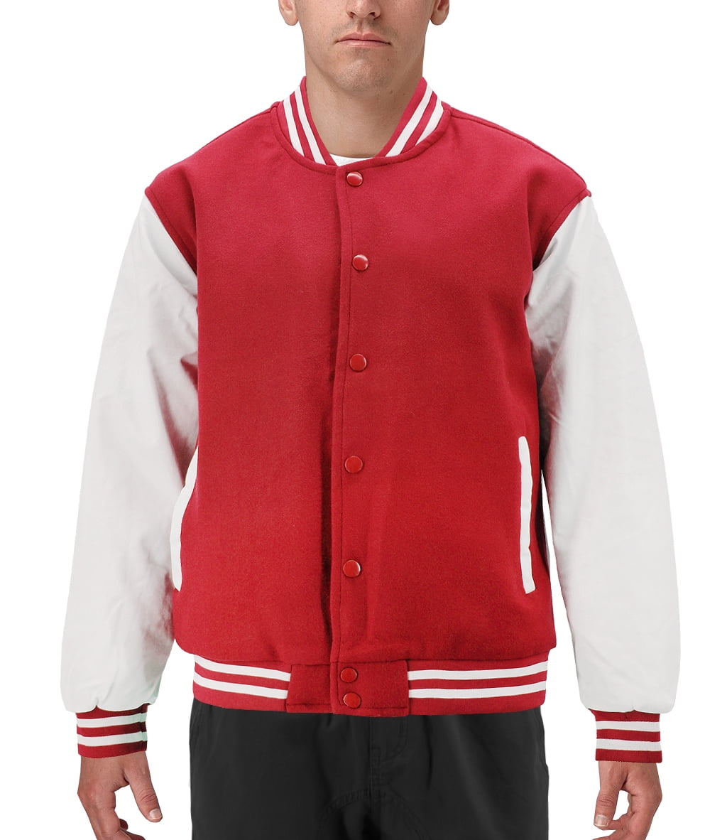 Men's Classic Two Tone Snap Button College Sports Letterman Varsity