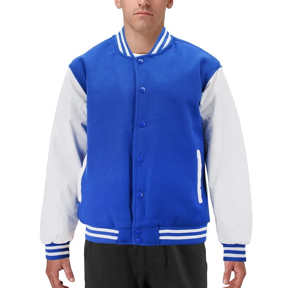 Men's Classic Two Tone Snap Button College Sports Letterman Varsity Jacket (Royal/White, 6XL)