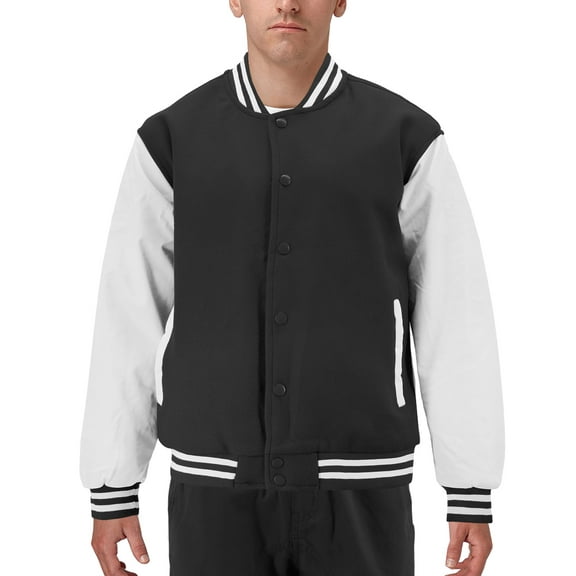 Men's Classic Two Tone Snap Button College Sports Letterman Varsity Jacket (XS, Black/White)
