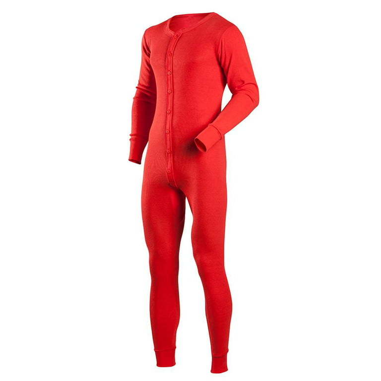 Men's Classic Union Suit 100% Cotton Thermal One-Piece Long Underwear, Tall  Medium, Red