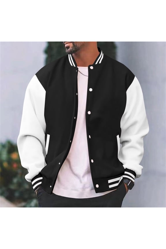 Men's Classic Varsity Jacket, Color-Block Baseball Bomber Jacket with Ribbed Trim, Casual College-Style Coat, 6 Colors, S-3XL