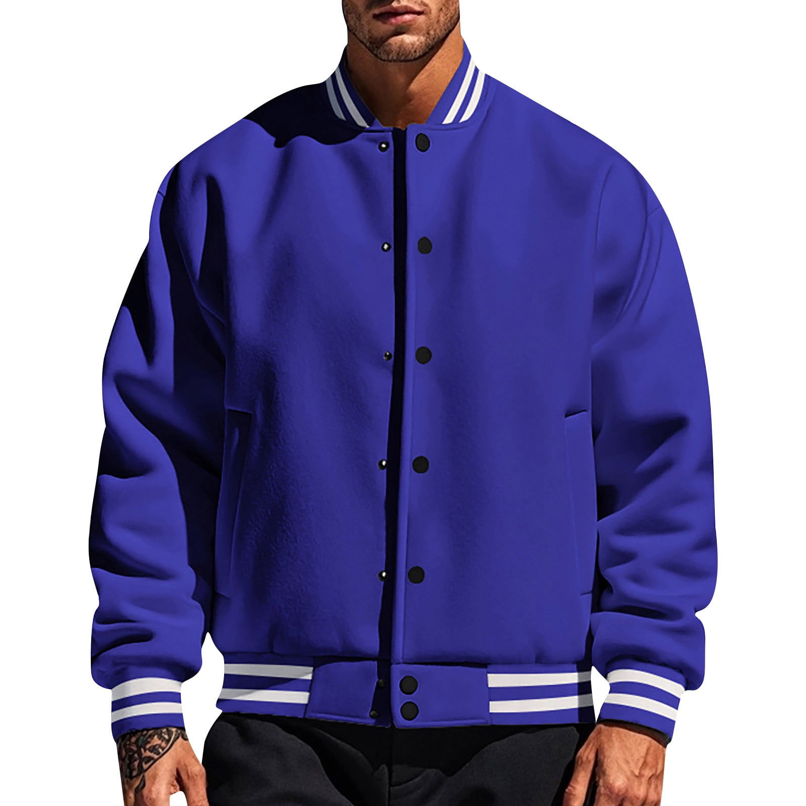 Men's Classic Varsity Jacket, Red Bomber Jacket with Striped