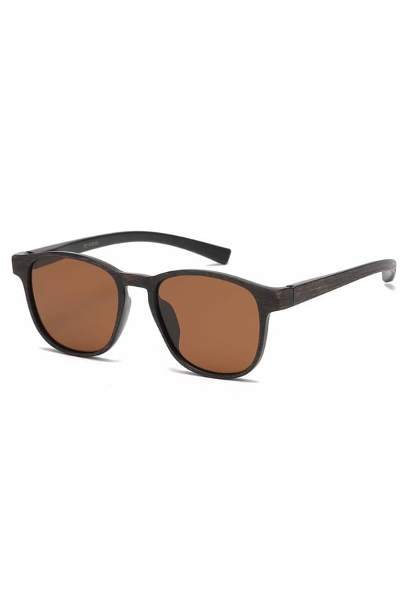 Men's Classic Vintage Retro Polarized Sunglasses - Faux Wood Brown Frame