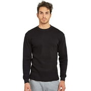Men s Classic Waffle Knit Heavy Thermal Top 100% Cotton Long Sleeve Crew Neck Shirt, Black 2XL