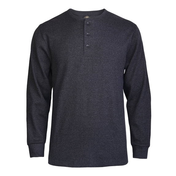 TheLovely Men's Classic Waffle Knit Medium Weight Thermal 3-Buttons Henley Long Sleeve Tee Shirts Top