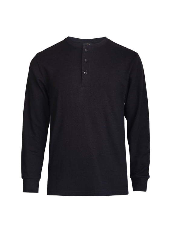 Men's Classic Waffle Knit Medium Weight Thermal 3-Buttons Henley Long Sleeve Tee Shirts Top