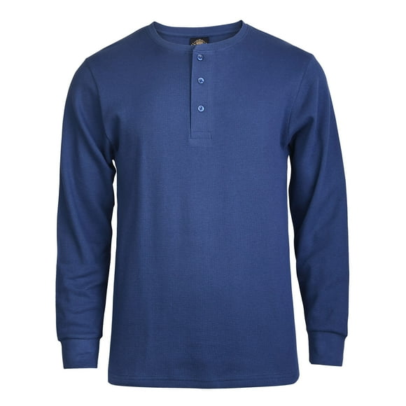 Men's Classic Waffle Knit Medium Weight Thermal 3-Buttons Henley Long Sleeve Tee Shirts Top