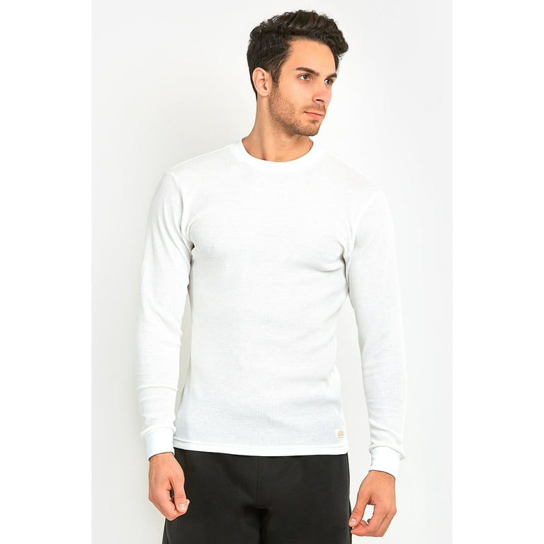 Men's Classic Waffle Knit Mid-Weight Cotton Long Sleeve Light Thermal  T-Shirt Top 