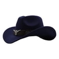 thumbnail image 1 of Men's Classic Western Cowboy Hat, Oval Crown Cattleman Hat with Beaded Band, Outdoor Country Ranch Style Hat, Chin Strap for Men - Navy, 1 of 3