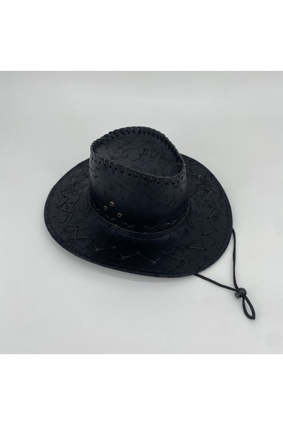 Men's Classic Western Cowboy Hat, Vintage Wide Brim Sun Hat with Adjustable Braid Rope Band, Retro Style Hat for Outdoor Activities, Ranch Wear, Casual and Western Party-Black