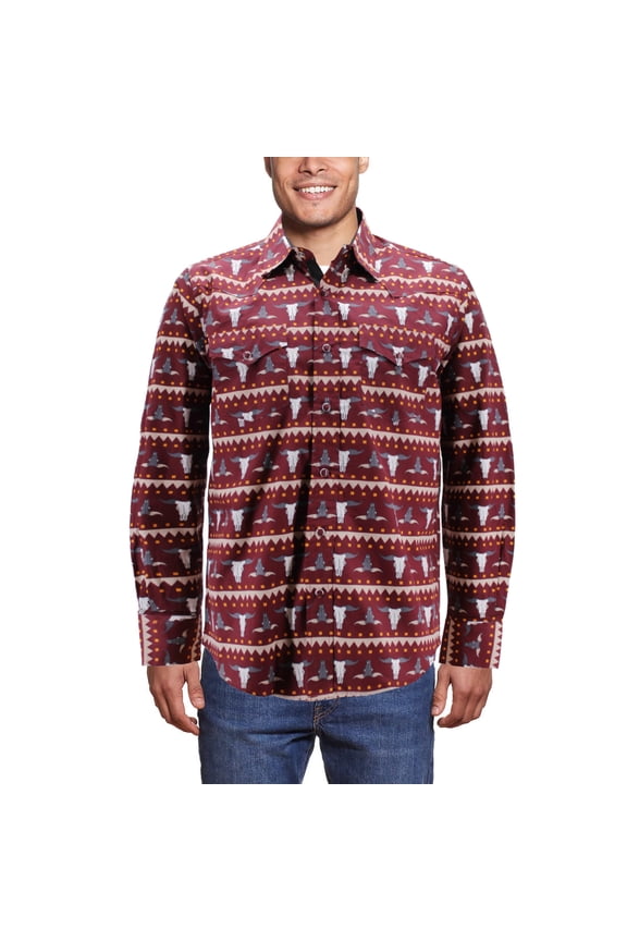 Men's Classic Western Design Long Sleeve Collared Pearl Snap Button Dress Shirt (455 Burgundy, 3XL)