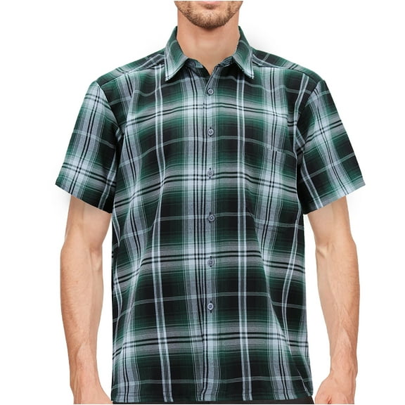 Men’s Classic Western Short Sleeve Button Down Casual Plaid Cowboy Shirt (Hunter Green/Black/White, 3XL)