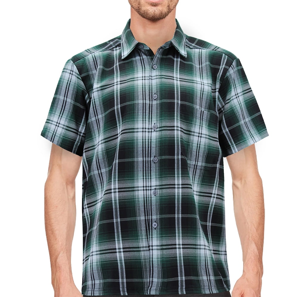 Mens Classic Western Short Sleeve Button Down Casual Plaid Cowboy Shirt (Hunter Green/Black/White, M) Mens Classic Western Short Sleeve Button Down Casual Plaid Cowboy Shirt (Hunter Green/Black/White, M)