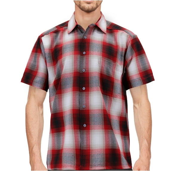 Men’s Classic Western Short Sleeve Button Down Casual Plaid Cowboy Shirt (Red/Black/White, 3XL)