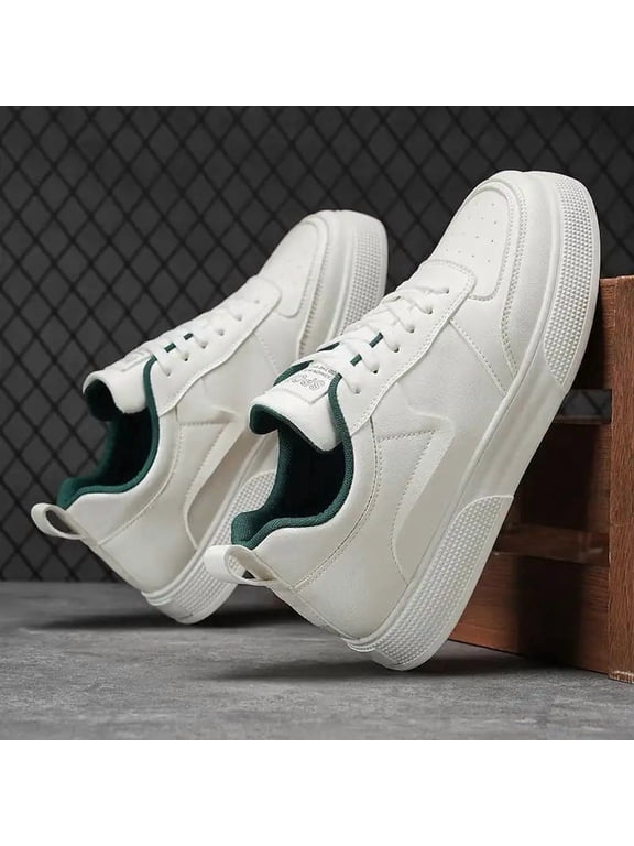 Men's Classic White Lace-Up Casual Trainers - PU Upper, Durable PVC Sole, Comfortable Insole, Outdoor Ready Footwear for Office & Gym, Easy-to-Clean Training Shoes, Walking Shoes, Sports Shoes