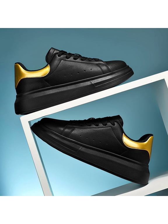 Men's Classic White Leather-Look Platform Sneakers, Lace-Up Casual Shoes for Everyday Wear, Work, and Travel