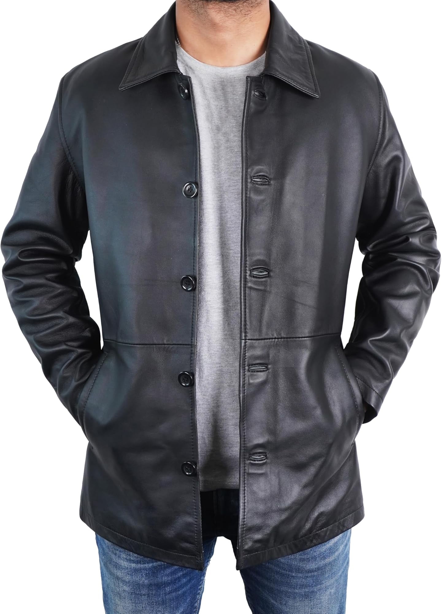 BGSD Men Alex New Zealand Lambskin Leather Car Coat (Also