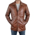 Men's Classic Winter Brown Leather Car Coat 3/4 Length