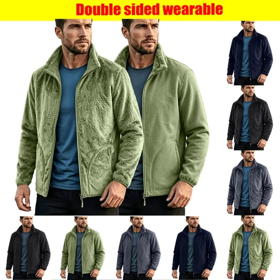Men's Classic Zip Front Polar Fleece Jacket Army Green M