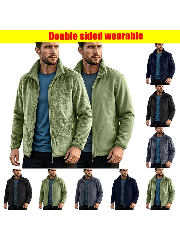 Men's Classic Zip Front Polar Fleece Jacket Army Green M
