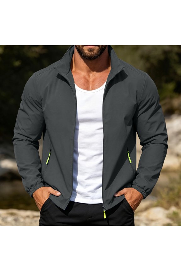 Men's Classic Zip Front Polar Fleece Jacket Dark Gray M