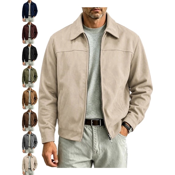 Men's Classic Zip Up Jacket Lapel Long Sleeve Regular Fit Layering Jacket