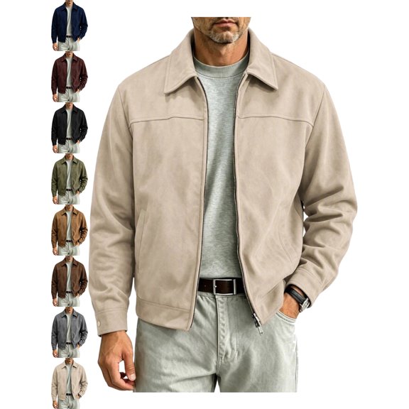 Men's Classic Zip Up Jacket Lapel Long Sleeve Regular Fit Layering Jacket