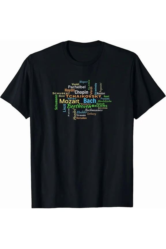 Men's Classical Music Composer Word Cloud Graphic T-Shirt