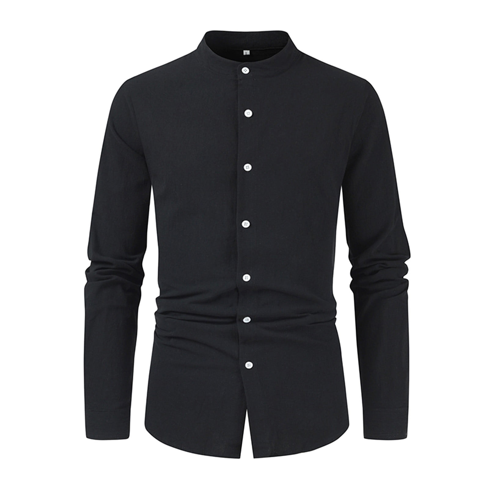 Men's Clothing Button Down Shirt Casual Regular-Fit Dress Shirts Casual  Solid Color Shirt Half Cover Button Collarless Top Long Sleeve Dress Shirts  - Walmart.com