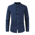 thumbnail image 1 of Men's Clearance Button Down Shirt Casual Regular-Fit Dress Shirts Casual Solid Color Shirt Half Cover Button Collarless Top Long Sleeve Dress Shirts, 1 of 3