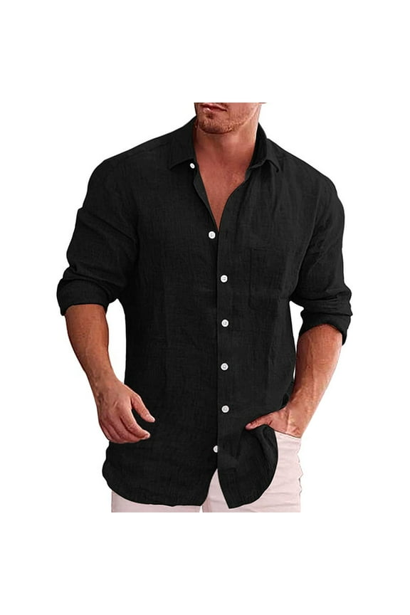 Men's Clearance Button Down Shirt Casual Regular-Fit Dress Shirts Loose Solid Color Shirt Lapel Casual Shirt Long Sleeve Dress Shirts