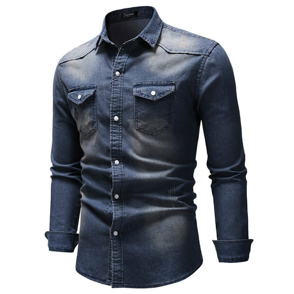 Men's Clearance Button Down Shirt Casual Regular-Fit Dress Shirts Shirt For Men Denim Turn-Down Collar Daily Fashion Shirt Long Sleeve Dress Shirts