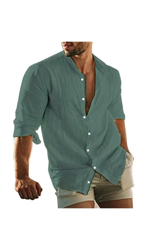 Men's 2025 Button Down Shirt Casual Regular-Fit Dress Shirts Autumn Spring Linen Shirt Beach Shirt Solid Outdoor Street Shirt Long Sleeve Dress Shirts