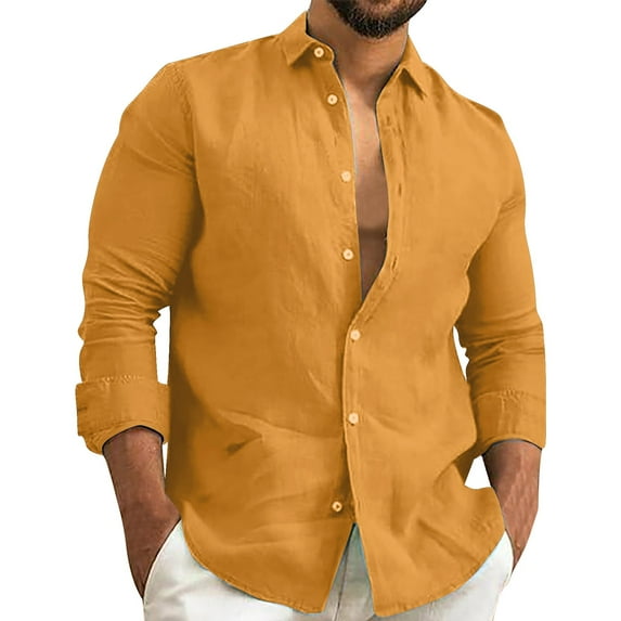 Men's Clothing Button Down Shirt Casual Regular-Fit Dress Shirts Fashionable Casual Comfortable Trendy And Easy To Solid Color Multi Color Cotton Linen Shirt Long Sleeve Dress Shirts