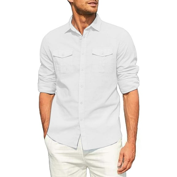 Men's Clearance Button Down Shirt Casual Regular-Fit Dress Shirts Lapel Wrinkled Casual Shirt Cotton Linen Fashion Breathable Shirt Long Sleeve Dress Shirts