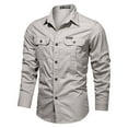 thumbnail image 1 of Men's Clothing Button Down Shirt Casual Regular-Fit Dress Shirts Male Autumn Winter Soild Color Cotton Single Breasted Double Pocket Washed Shirt Long Sleeve Dress Shirts, 1 of 4