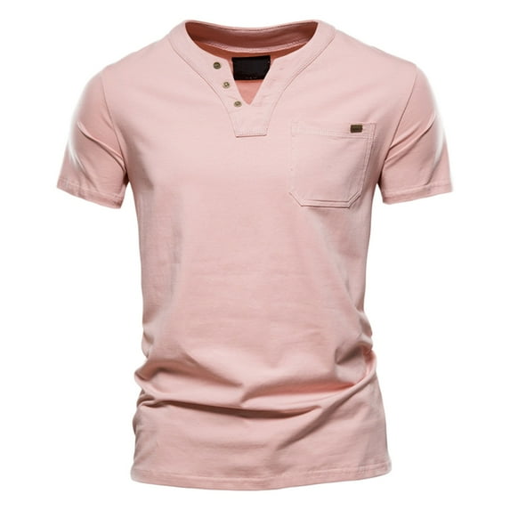 Men's Clearance T-Shirts Casual Summer T Shirts Mens Fashion Casual Solid Color Cotton V Neck Pocket Button Short Sleeve T Shirt Top Everyday Tee for Men
