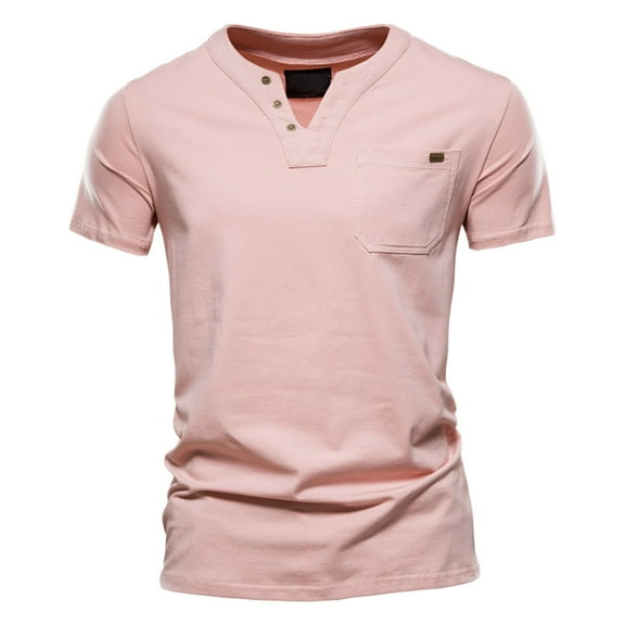 Men's Clothing T-Shirts Casual Summer T Shirts Mens Fashion Casual Solid Color Cotton V Neck Pocket Button Short Sleeve T Shirt Top Everyday Tee for Men