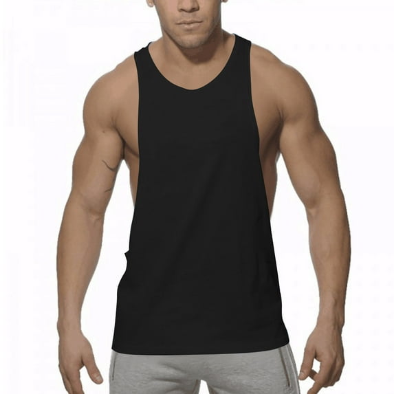 Men's Tank Tops Under $10 Free Shipping Black And White Solid Color Exercise Close-fitting High Resilience Round Neck Fitness Short-sleeved Top