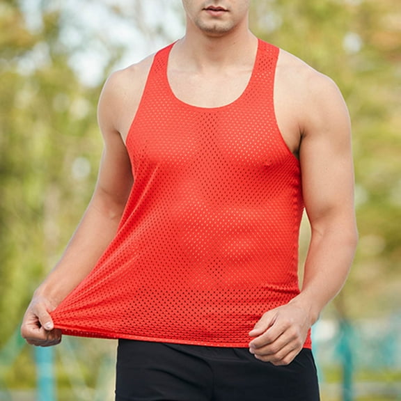 Men's Tank Tops Under $10 Solid-Color Casual Mesh Sports Loose I-Shaped Round-Neck Tank Top