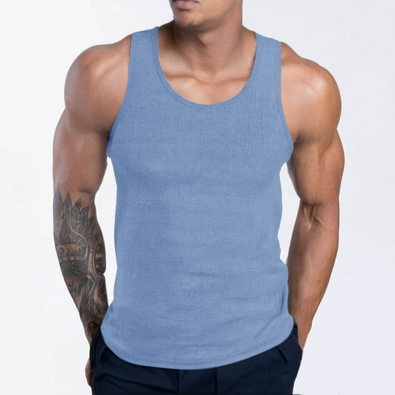 Men's Tank Tops Under $10 Solid-Color Casual Sports Loose I-Shaped Round-Neck Tank Top