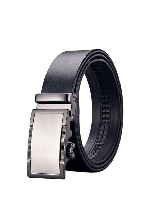 Men's Click Ratchet Belt Dress with Sliding Buckle Adjustable Trim to Exact Fit 28"-43" (Black-Glossy)
